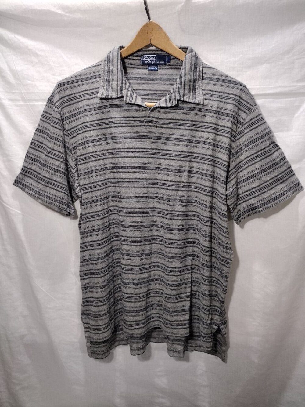Polo by Ralph Lauren Blue Label Grey Stripe Buttonless Men's Large